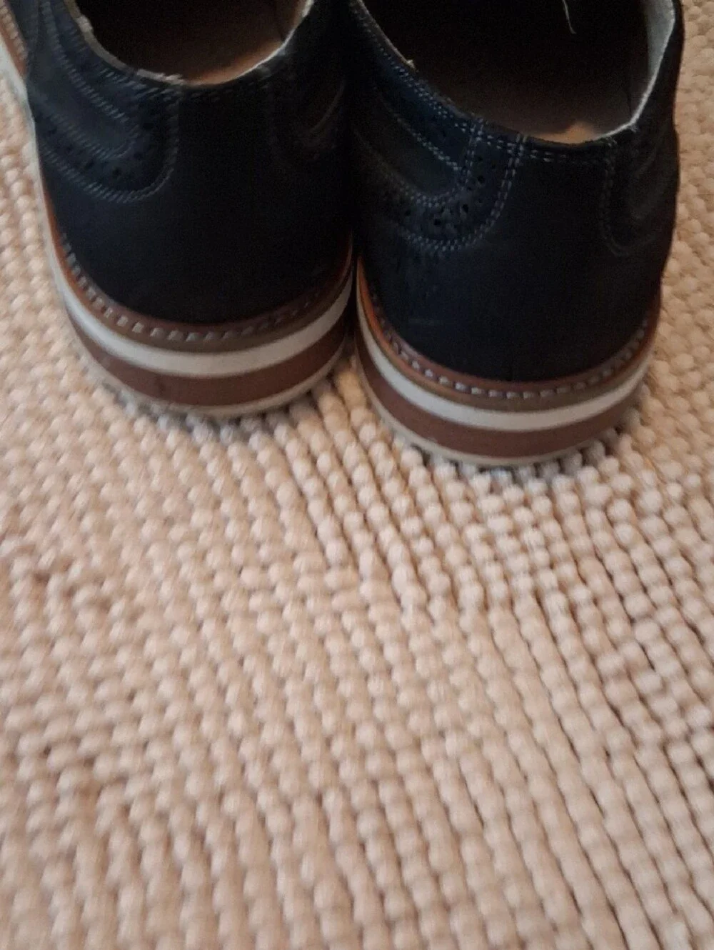 Unlisted Black Brogue Wingtip Derby Shoes with Tan Welt